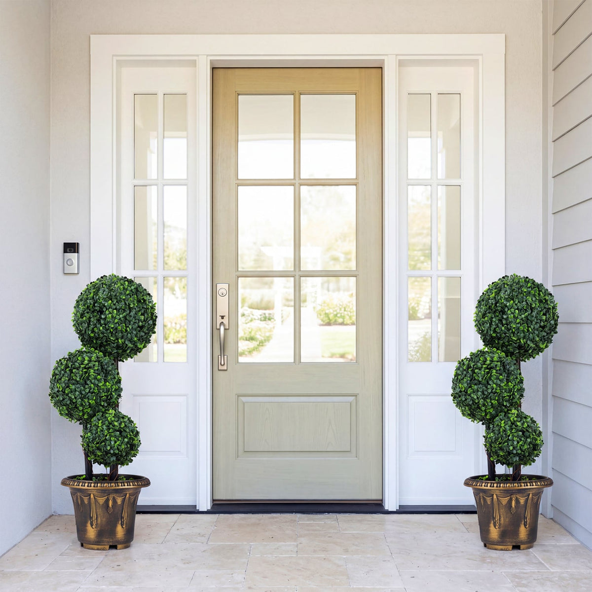 29 Inches Artificial Boxwood Topiary Tree Triple Ball Shrubs-Artificial Plants-DECOROLALA