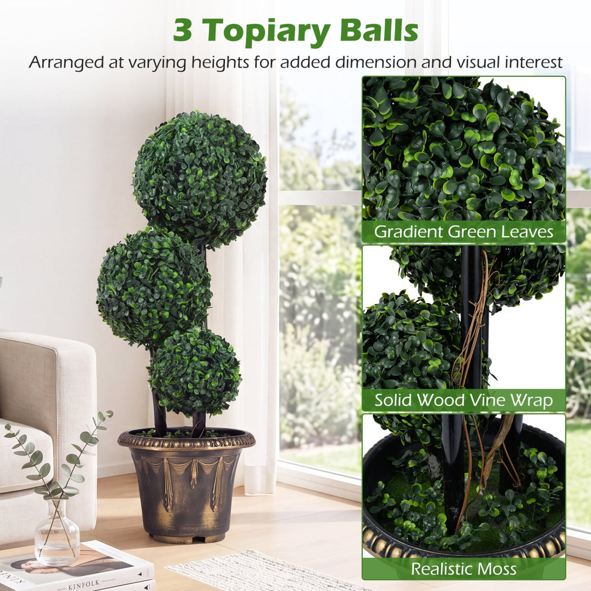 29 Inches Artificial Boxwood Topiary Tree Triple Ball Shrubs-Artificial Plants-DECOROLALA