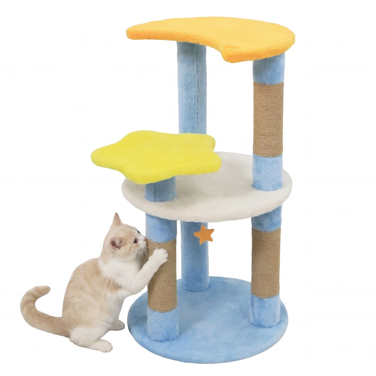 29 Inches Cute Modern Cat Tree with Star and Moon Shaped Platforms-Blue-Cat Trees & Scratchers-DECOROLALA