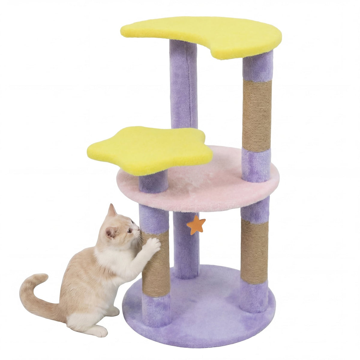 29 Inches Cute Modern Cat Tree with Star and Moon Shaped Platforms-Purple-Cat Trees & Scratchers-DECOROLALA