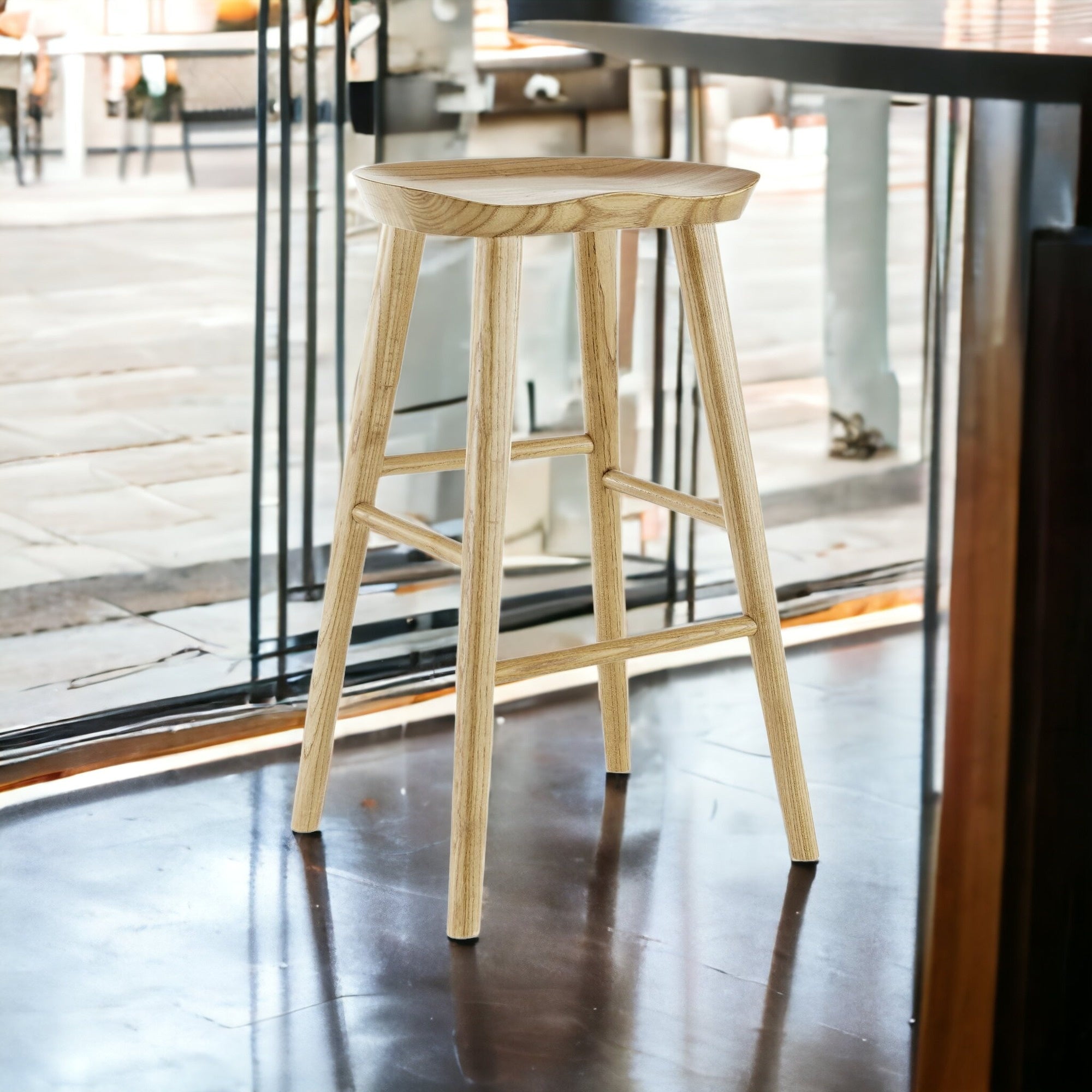 29" Natural Manufactured Wood Backless Bar Height Bar Chair-Bar Chairs-DECOROLALA