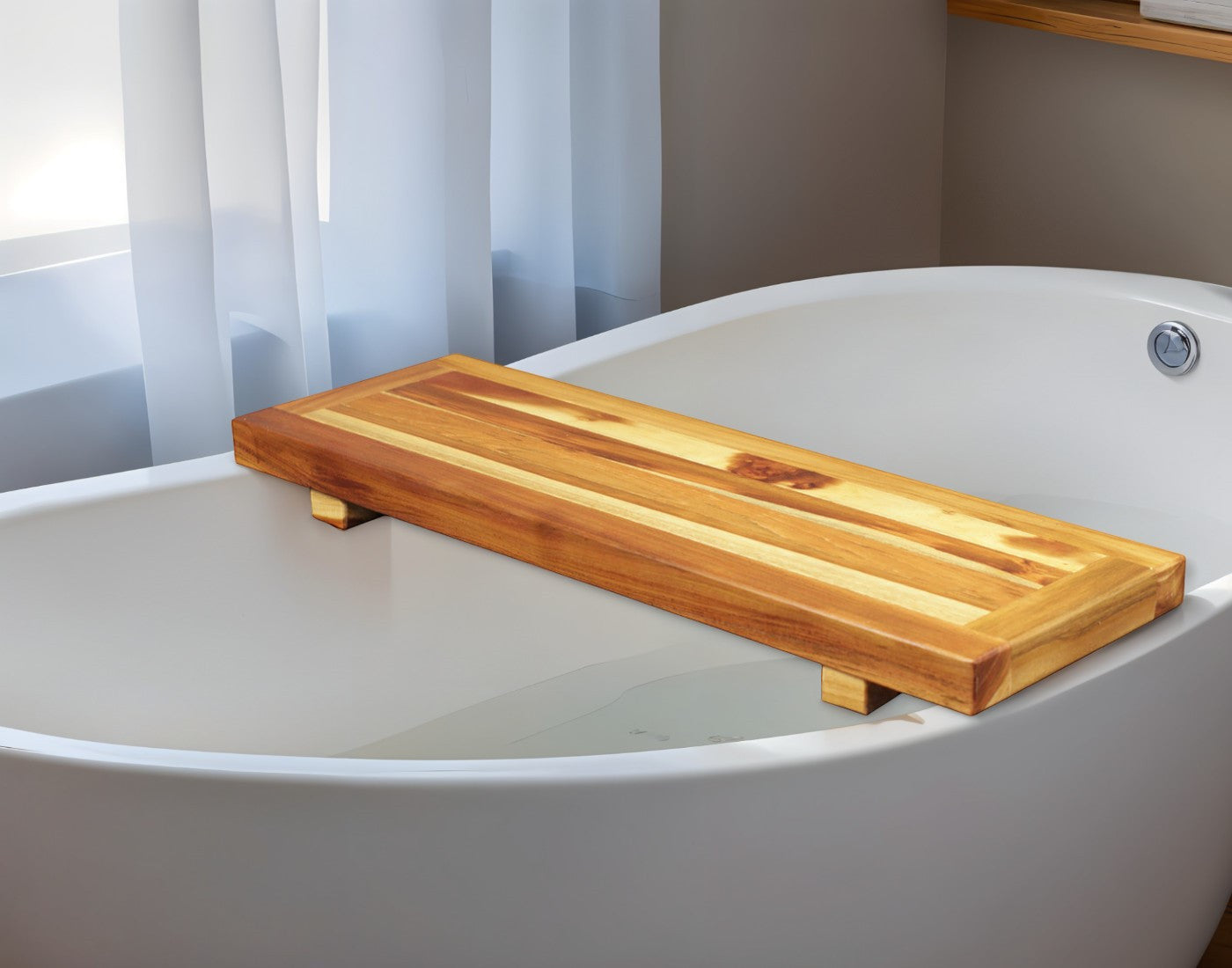 29" Natural Teak Wood Bath Tray And Seat-Shower Benches-DECOROLALA