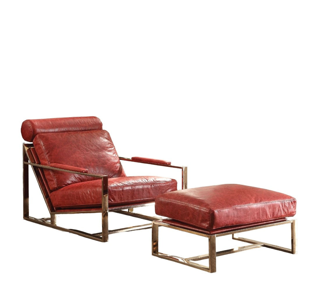 29" Red and Gold Top Grain Leather Arm Chair-Accent Chairs-DECOROLALA