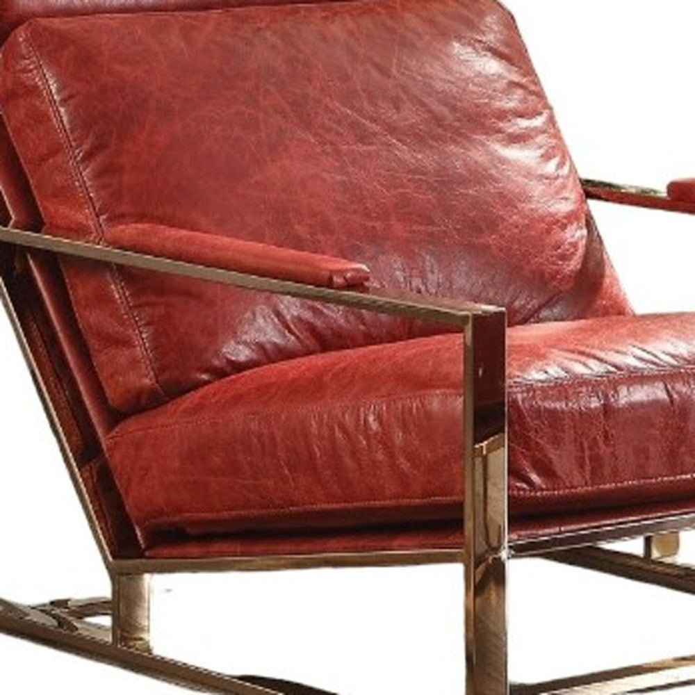 29" Red and Gold Top Grain Leather Arm Chair-Accent Chairs-DECOROLALA