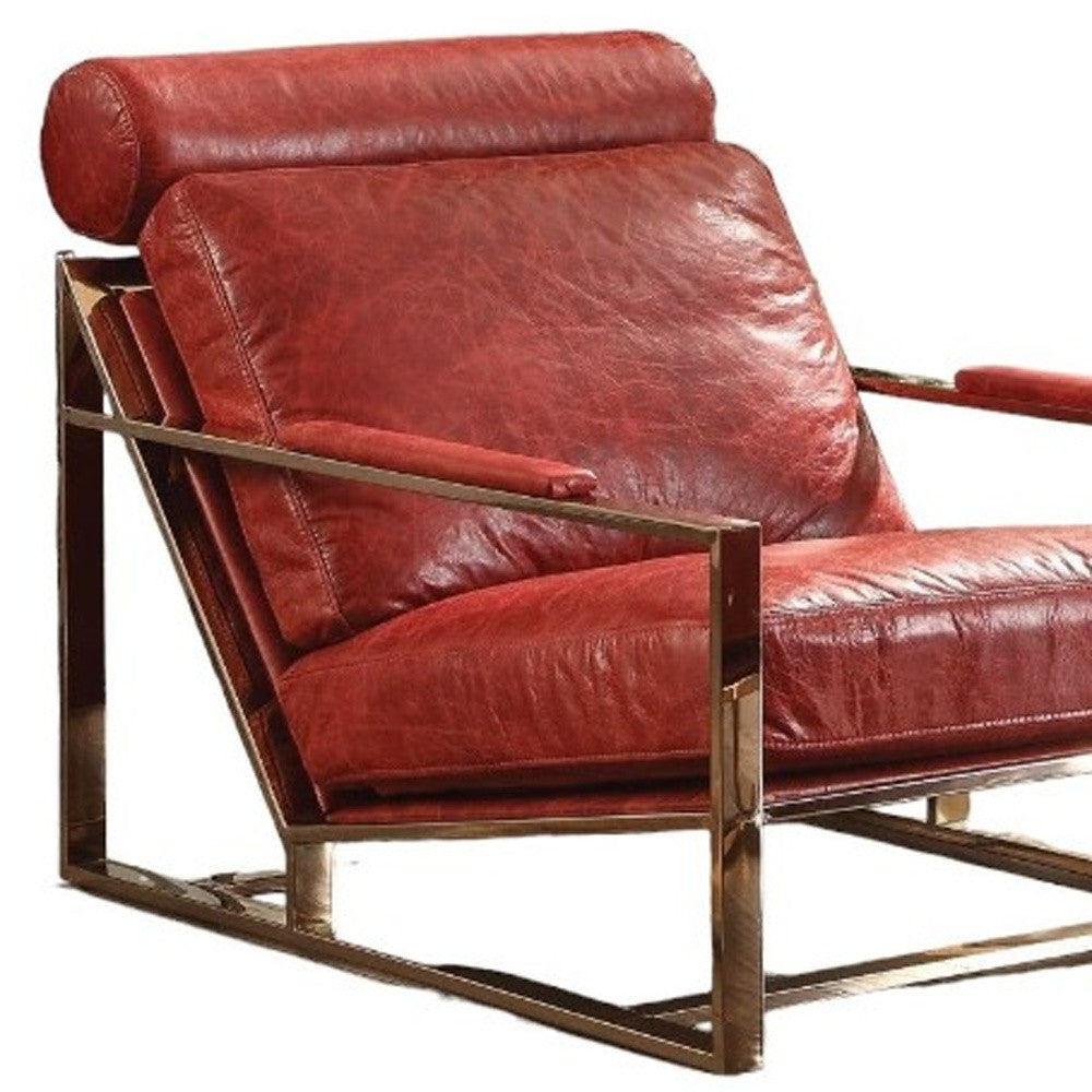 29" Red and Gold Top Grain Leather Arm Chair-Accent Chairs-DECOROLALA