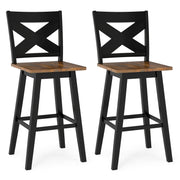 29" Rubberwood Swivel Barstools Set of 2 with Backrest and Large Seat-Black-Bar Stools-DECOROLALA
