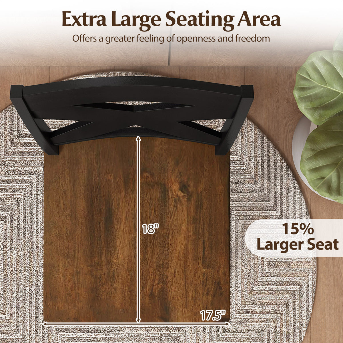 29" Rubberwood Swivel Barstools Set of 4 with Backrest and Large Seat-Black-Bar Stools-DECOROLALA