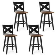 29" Rubberwood Swivel Barstools Set of 4 with Backrest and Large Seat-Black-Bar Stools-DECOROLALA