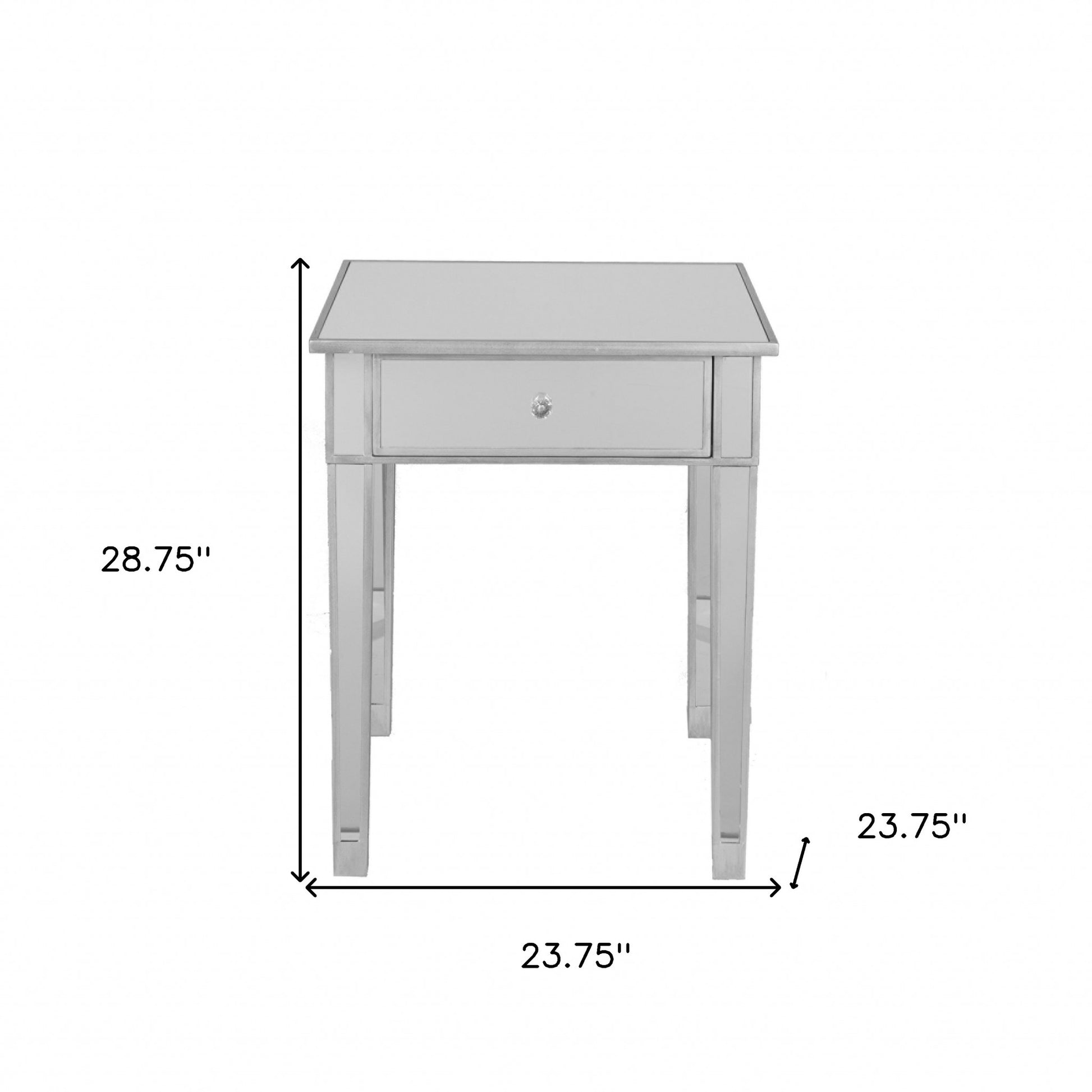 29" Silver And Reflective Glass Square End Table With Drawer-End-Side Tables-DECOROLALA