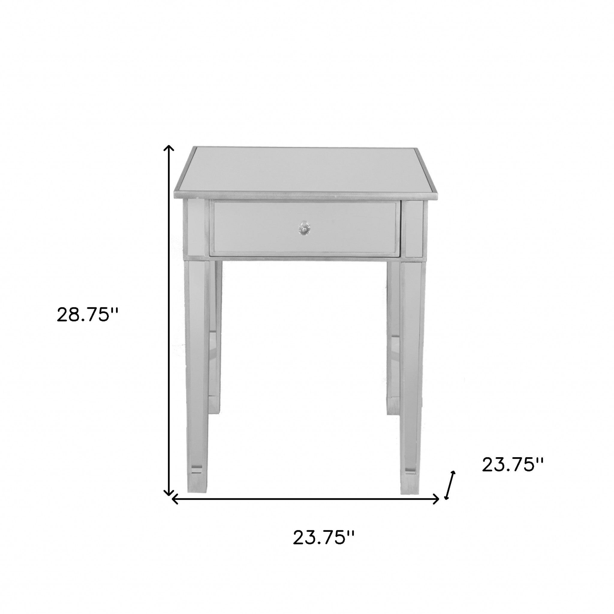 29" Silver And Reflective Glass Square End Table With Drawer-End-Side Tables-DECOROLALA