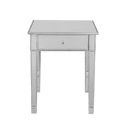 29" Silver And Reflective Glass Square End Table With Drawer-End-Side Tables-DECOROLALA