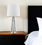 29" Silver Glass Buffet Lamp With Off White Empire Shade-Table Lamps-DECOROLALA