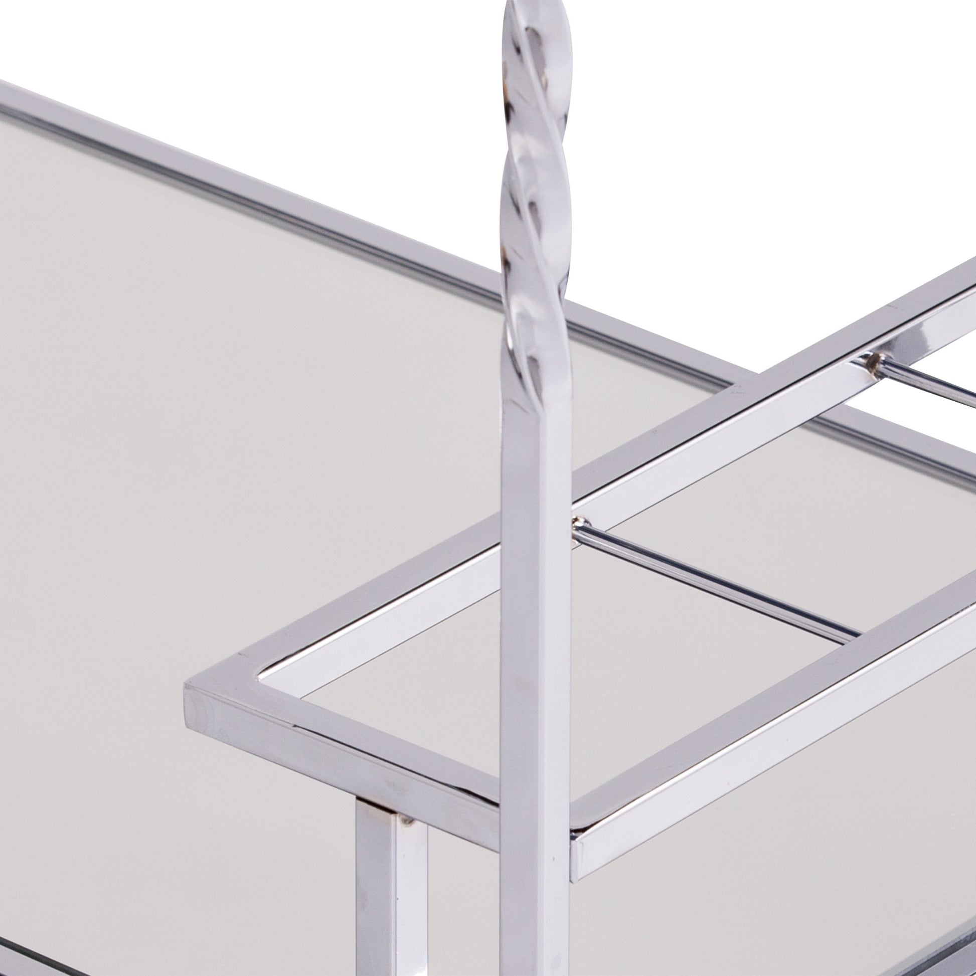 29" Silver Metal and Mirrored Glass Rolling Bar Cart With Wine Storage-Bar Cart-DECOROLALA