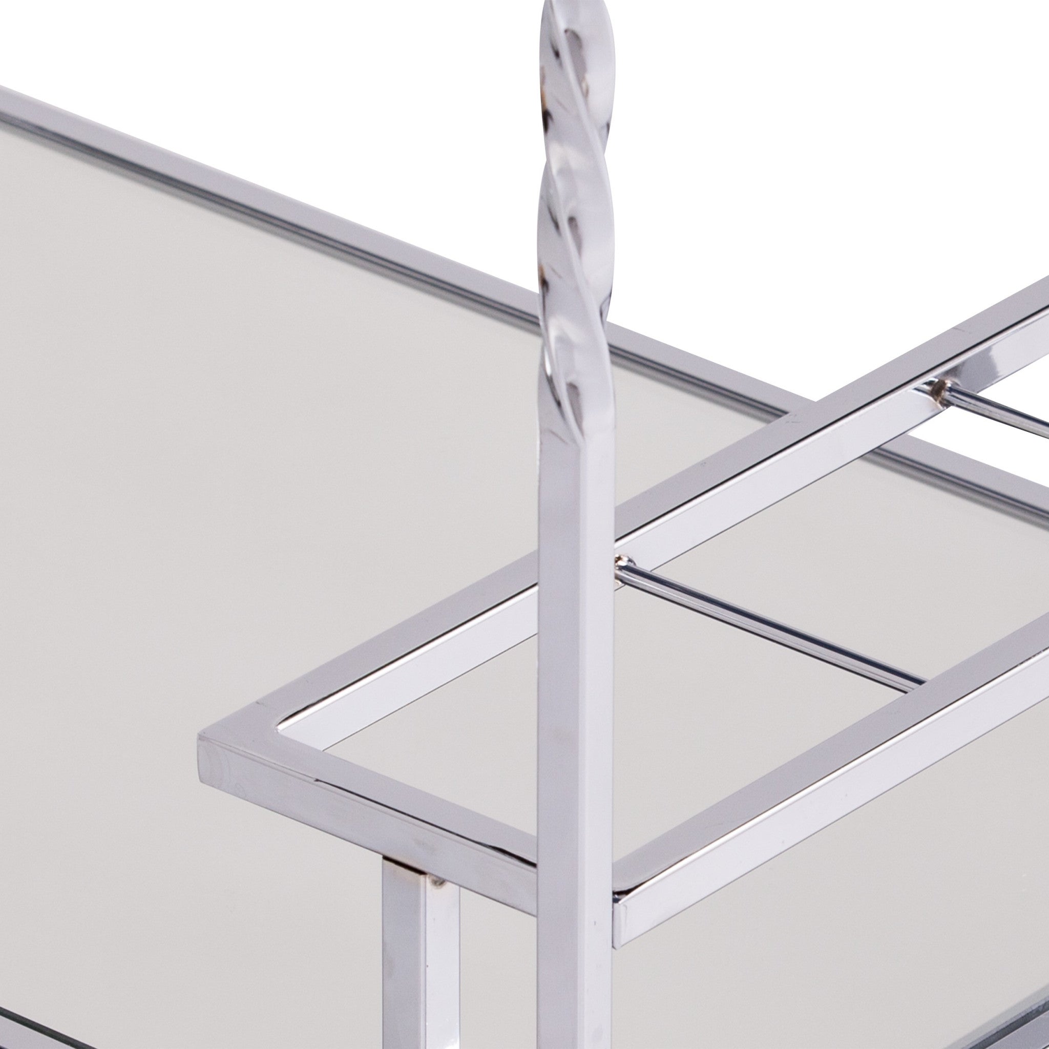 29" Silver Metal and Mirrored Glass Rolling Bar Cart With Wine Storage-Bar Cart-DECOROLALA