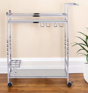 29" Silver Metal and Mirrored Glass Rolling Bar Cart With Wine Storage-Bar Carts and Servers-DECOROLALA