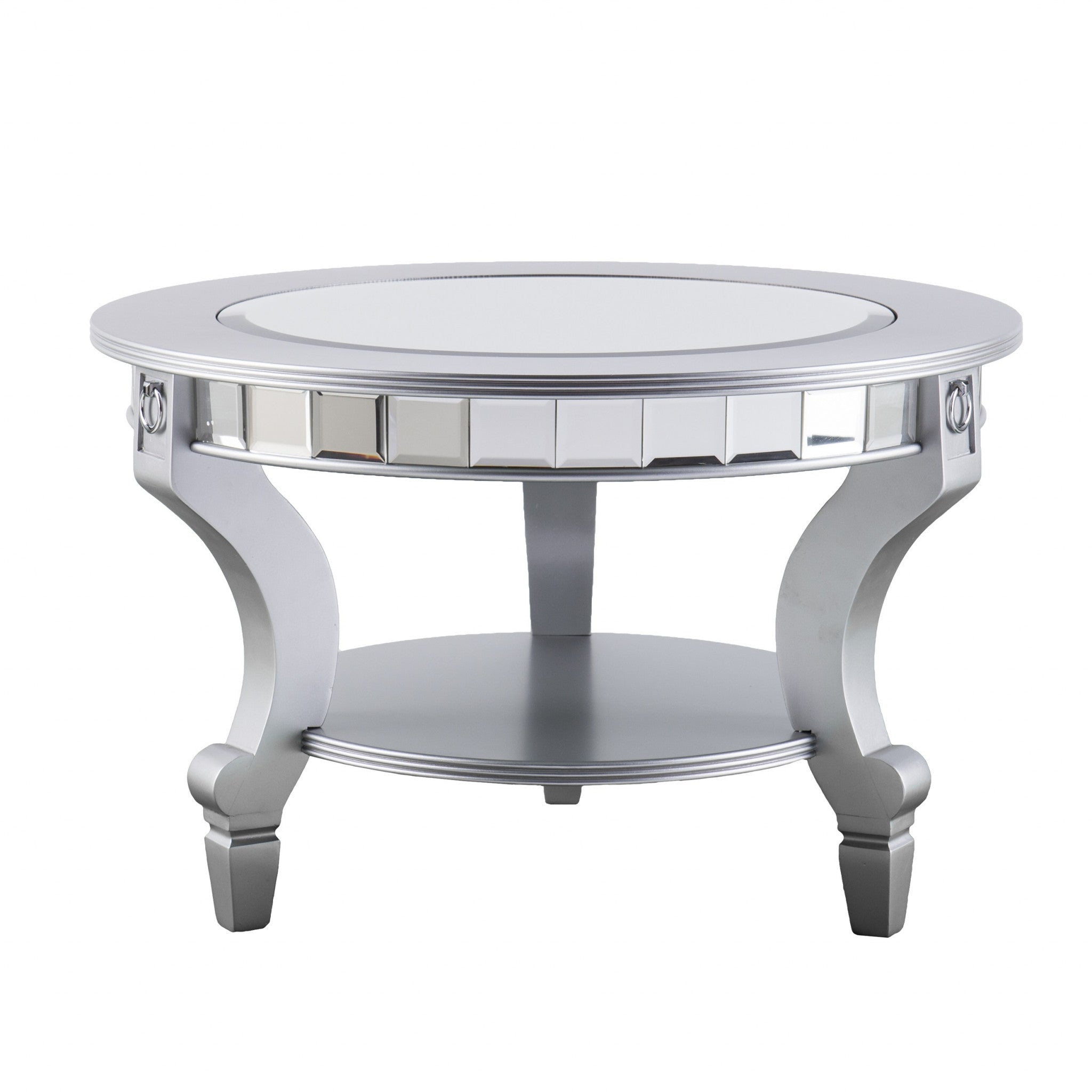 29" Silver Mirrored And Metal Round Mirrored Coffee Table-Coffee Tables-DECOROLALA