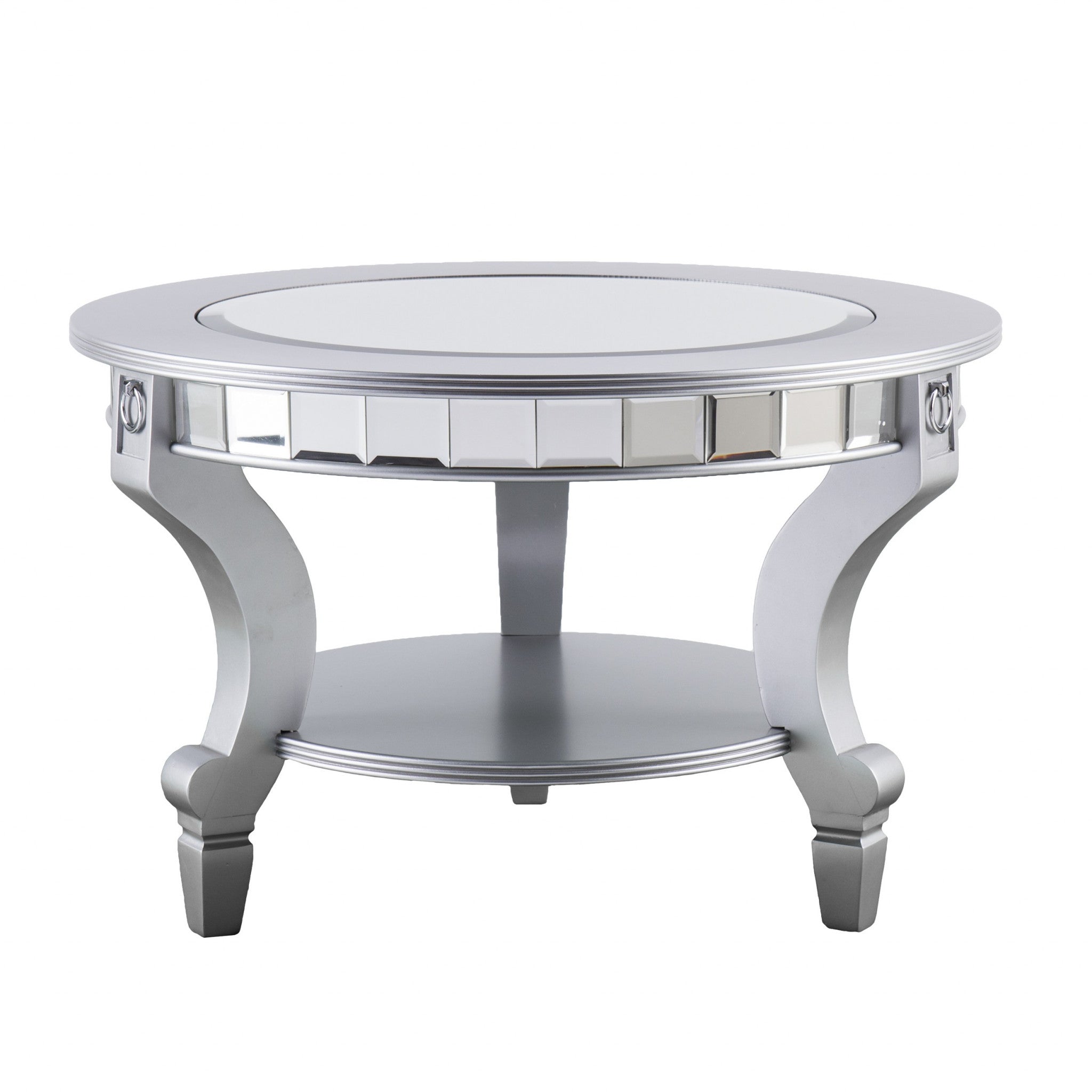 29" Silver Mirrored And Metal Round Mirrored Coffee Table-Coffee Tables-DECOROLALA