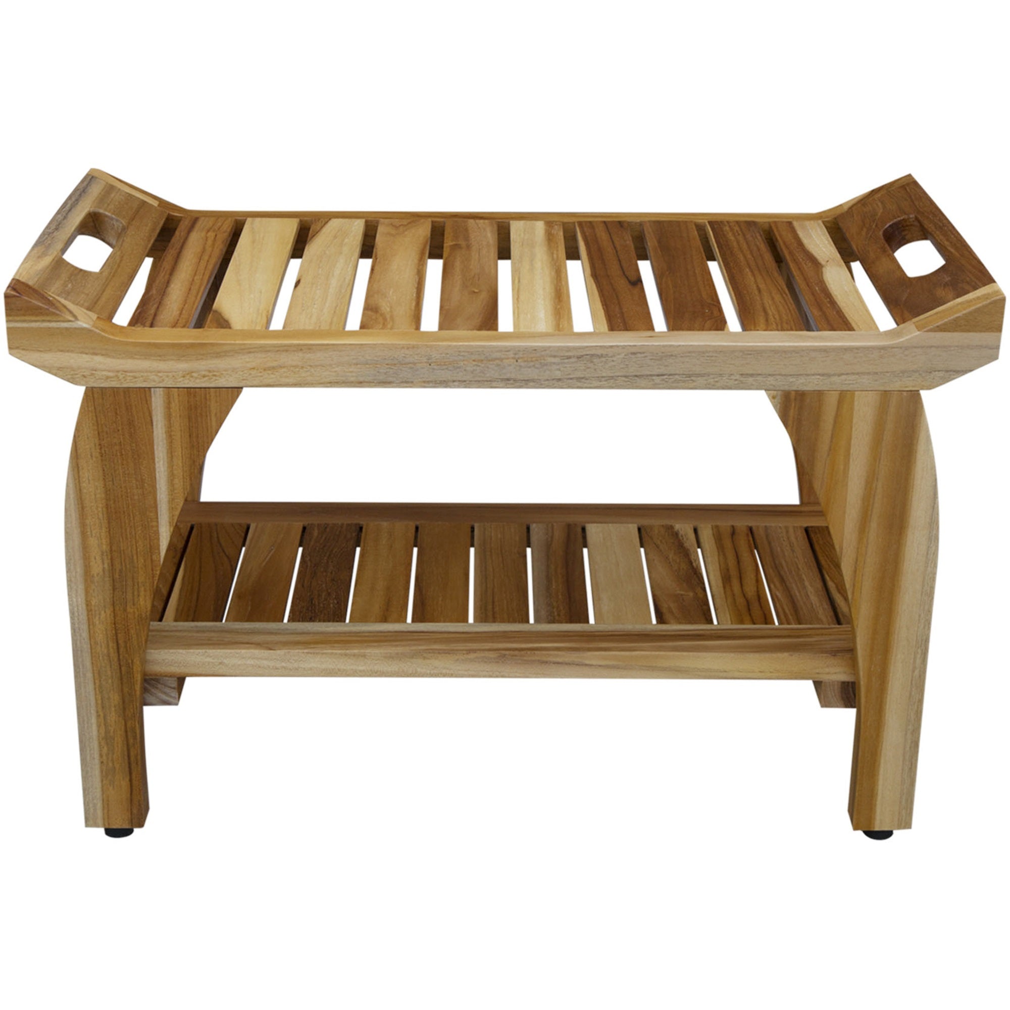 29" Teak Rectangular Shower Outdoor Bench With Handles In Natural Finish-Shower Bench-DECOROLALA