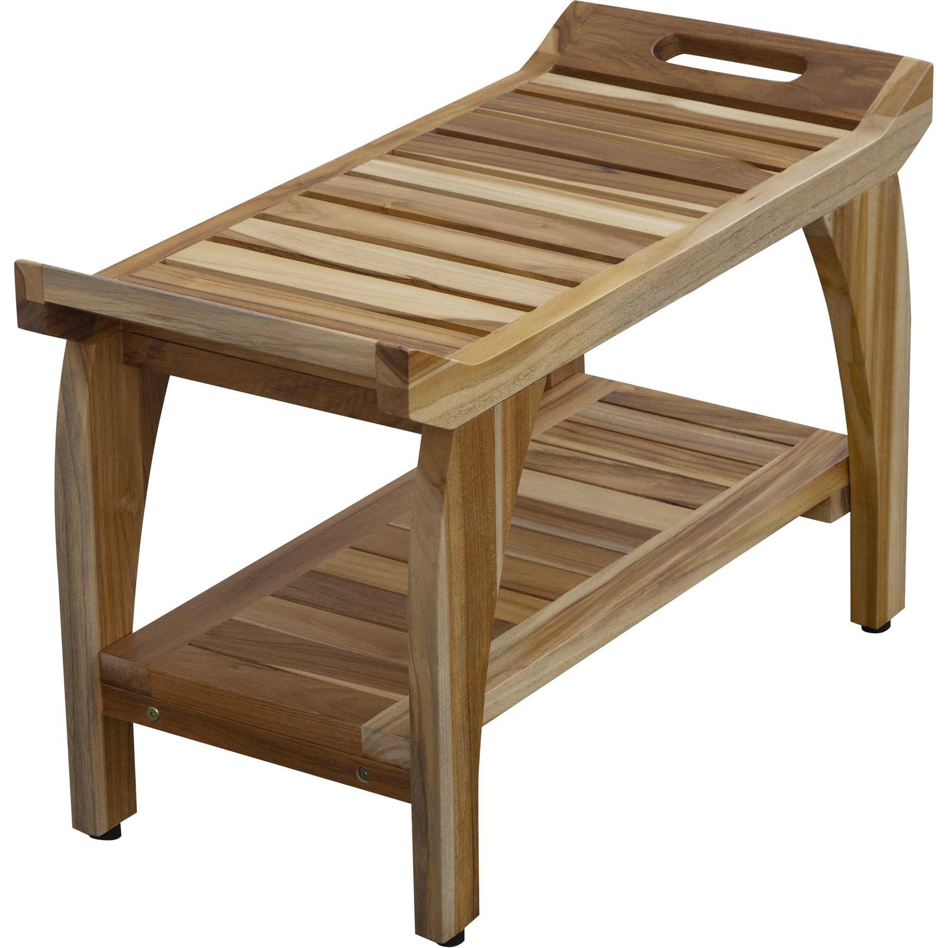 29" Teak Rectangular Shower Outdoor Bench With Handles In Natural Finish-Shower Benches-DECOROLALA