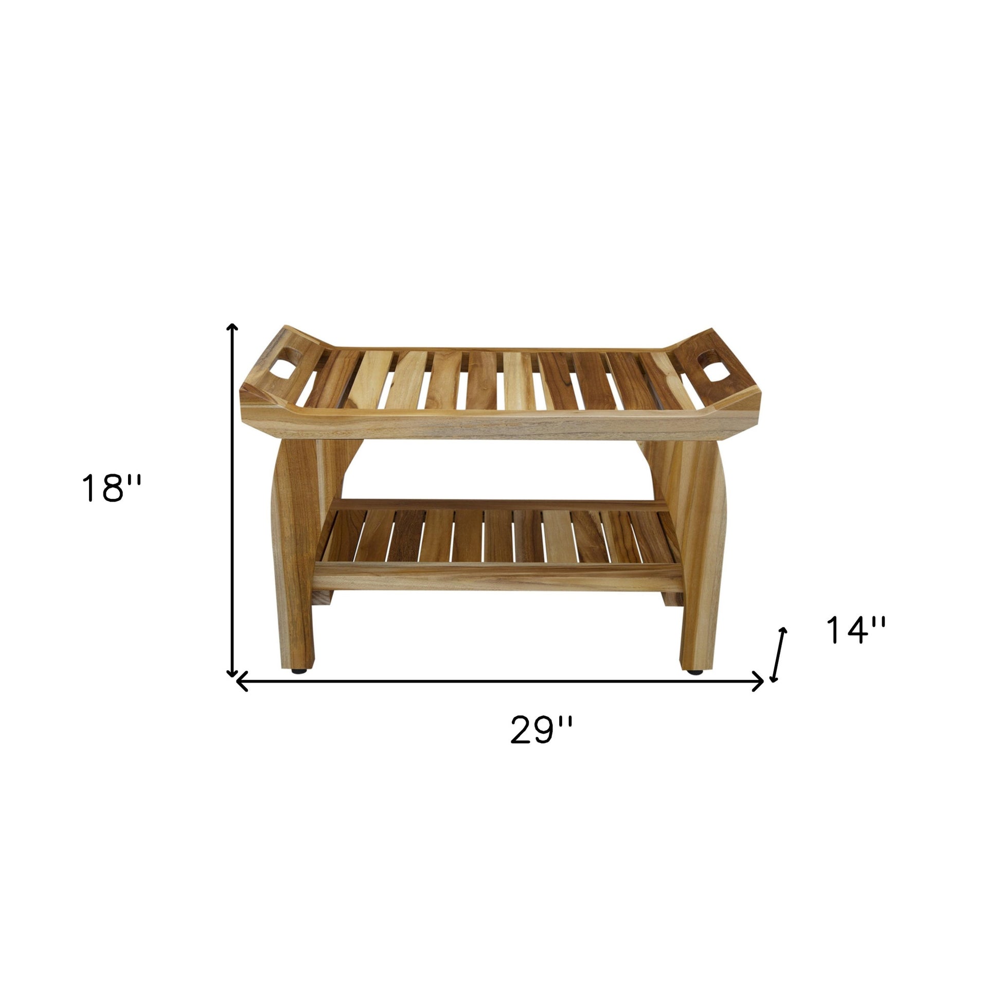 29" Teak Rectangular Shower Outdoor Bench With Handles In Natural Finish-Shower Benches-DECOROLALA
