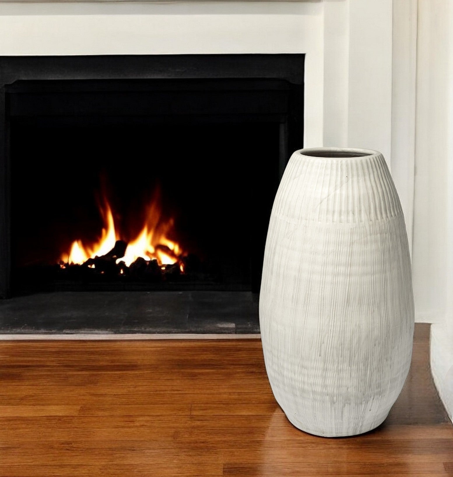 29" White Cylinder Ceramic Floor Vase-Vases-DECOROLALA