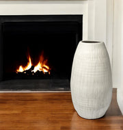 29" White Cylinder Ceramic Floor Vase-Vases-DECOROLALA