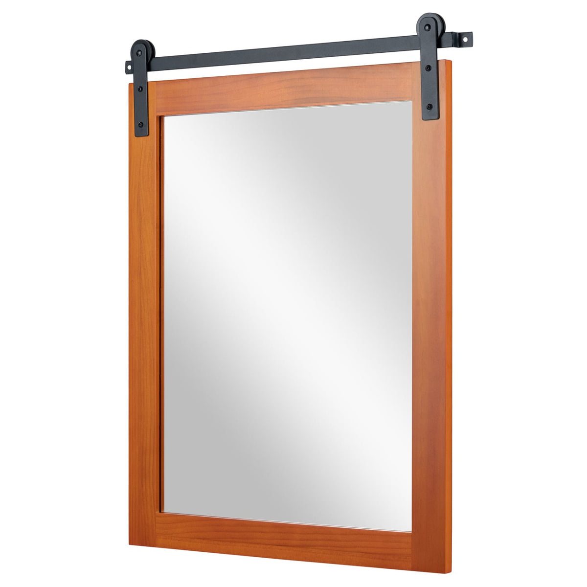 29" x 23" Rectangle Farmhouse Wall Mirror with Metal Bracket for Bathroom-Brown-Wall Mirrors-DECOROLALA