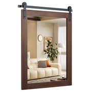 29" x 23" Rectangle Farmhouse Wall Mirror with Metal Bracket for Bathroom-Rustic Brown-Wall Mirrors-DECOROLALA