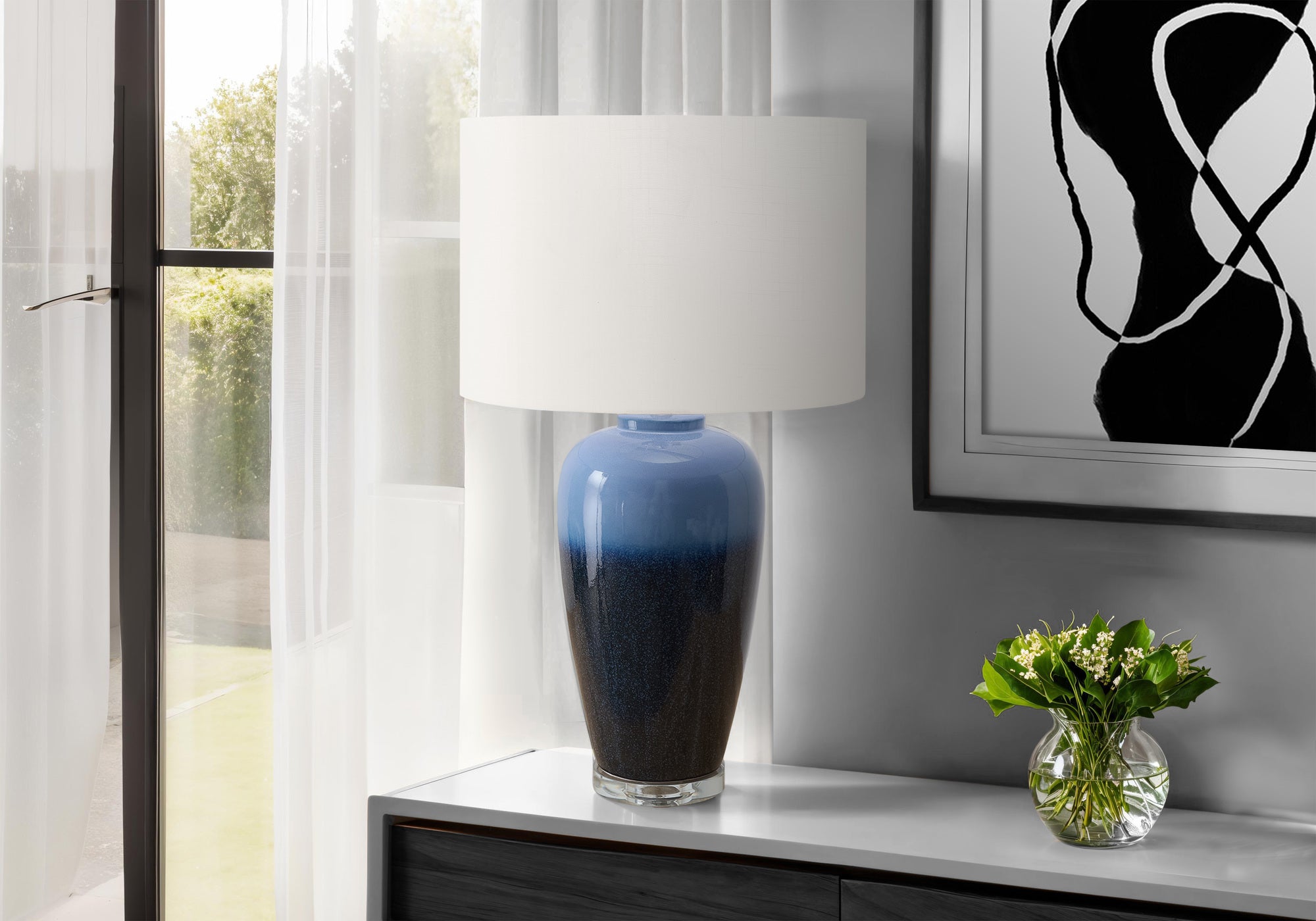 29"H Green Ceramic Table Lamp with Ivory Shade-Lighting-DECOROLALA