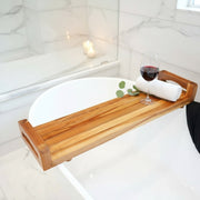 29"W Natural Teak Bath Tray and Seat with Handles-Shower Benches-DECOROLALA