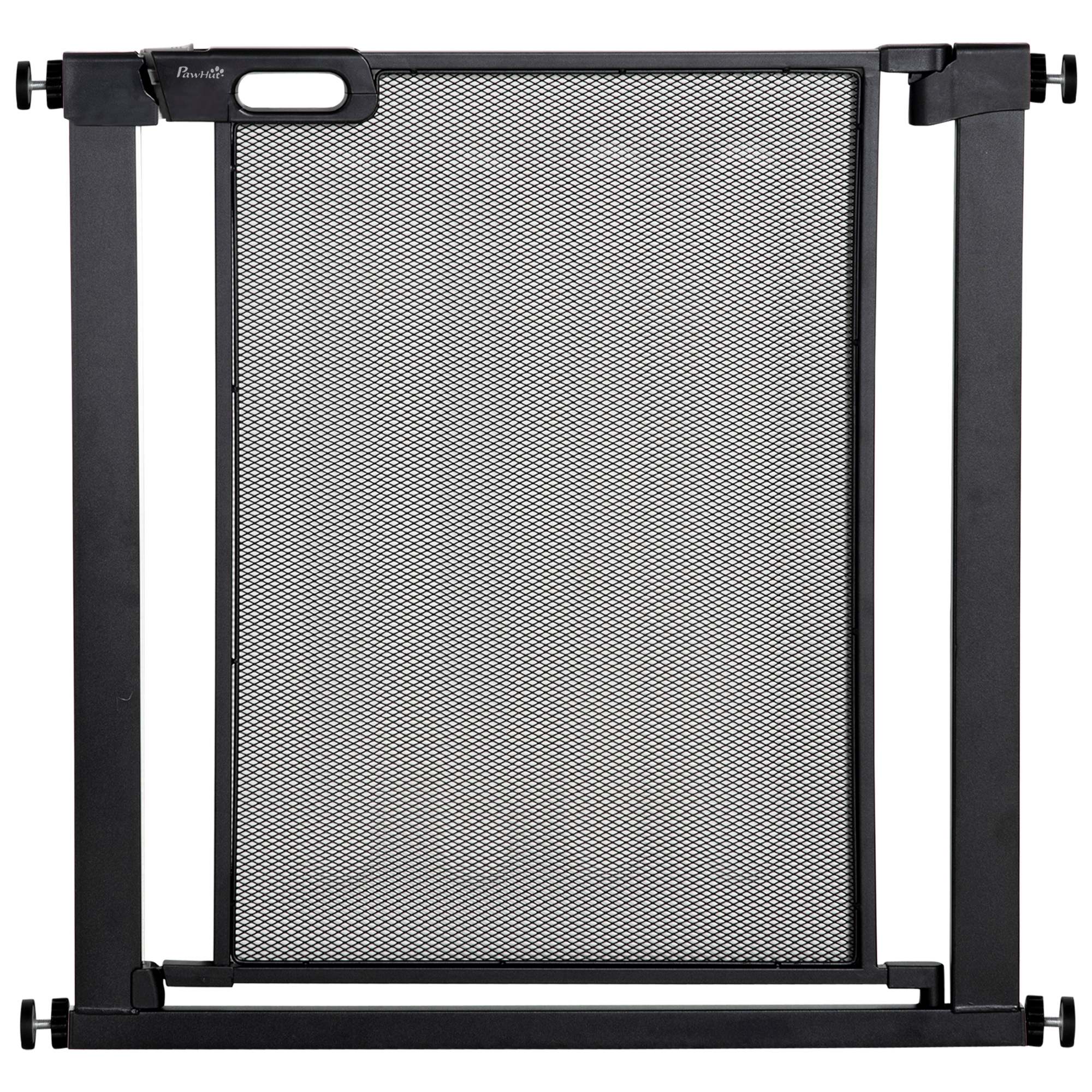 29.5"-32.3" Metal Pet Gate, w/ Auto Closing Door, Double Locking, Dog Gate for Doorways, Stairs, Hallways, Indoor/Outdoor, Black-Dogs-DECOROLALA