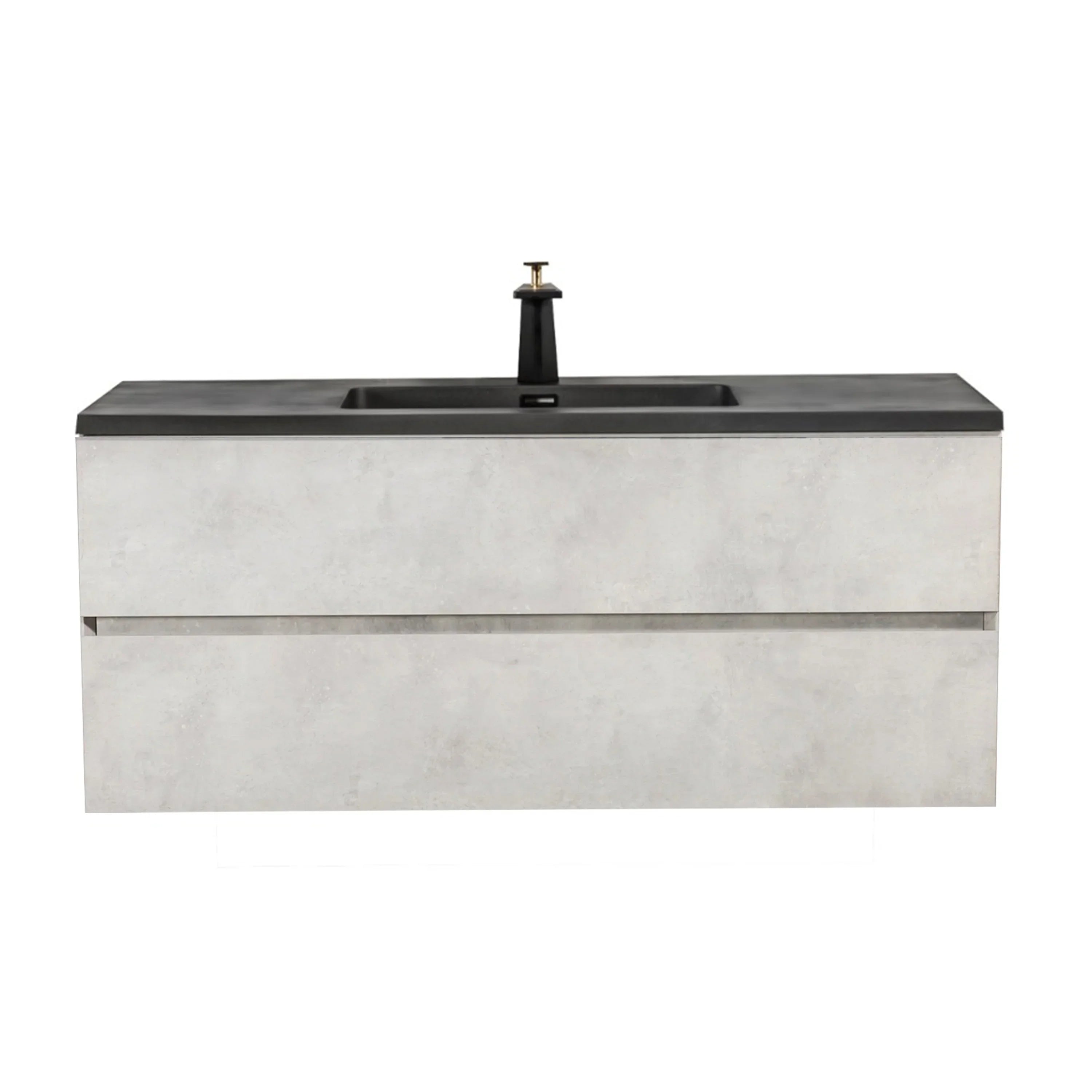 48" Grey Wall Mount Single Sink Bathroom Vanity with Black Engineered Quartz Countertop