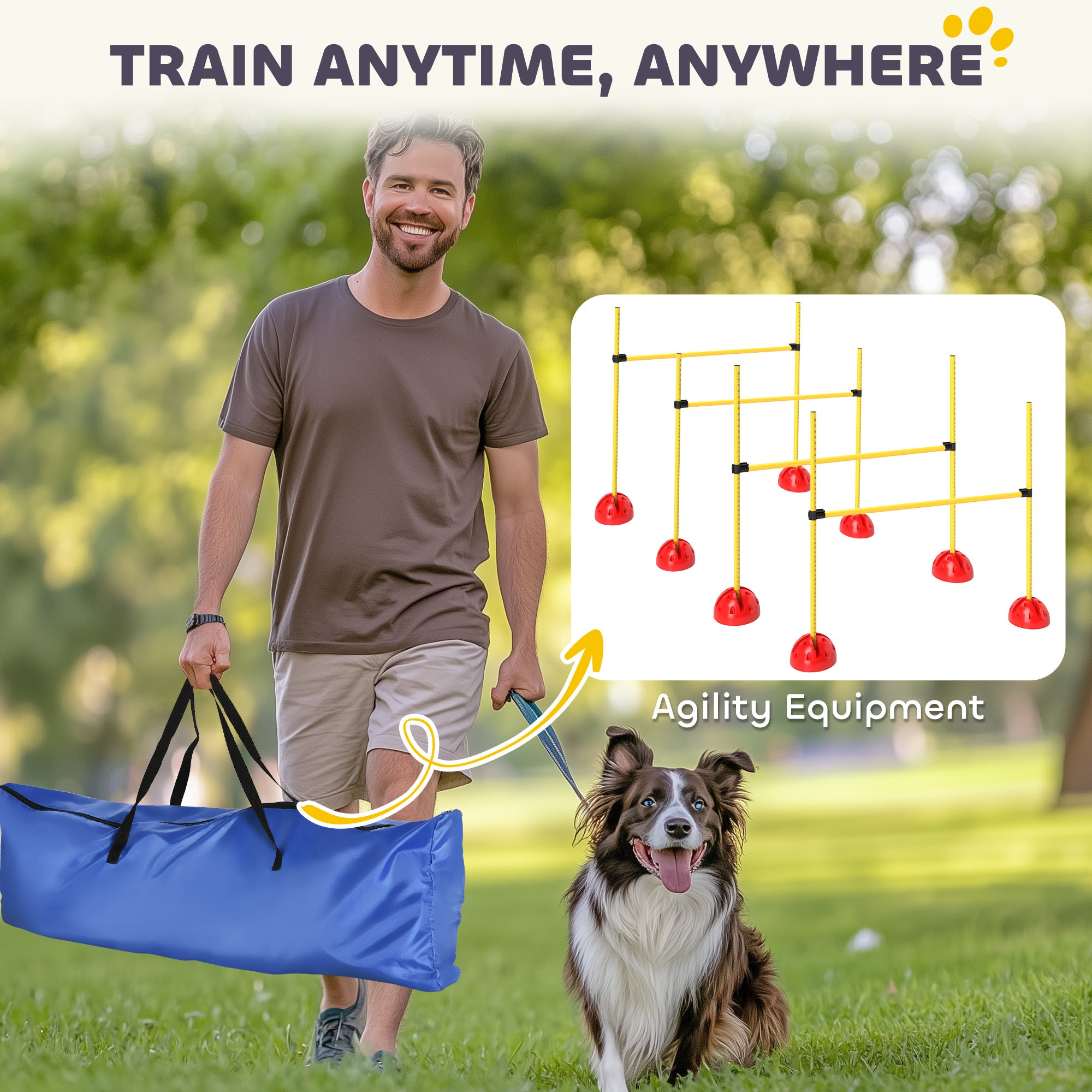 Dog Agility Training Equipment, 4 PCS Obstacle Course with Height Adjustable Jump Hurdle and Bag, Yellow