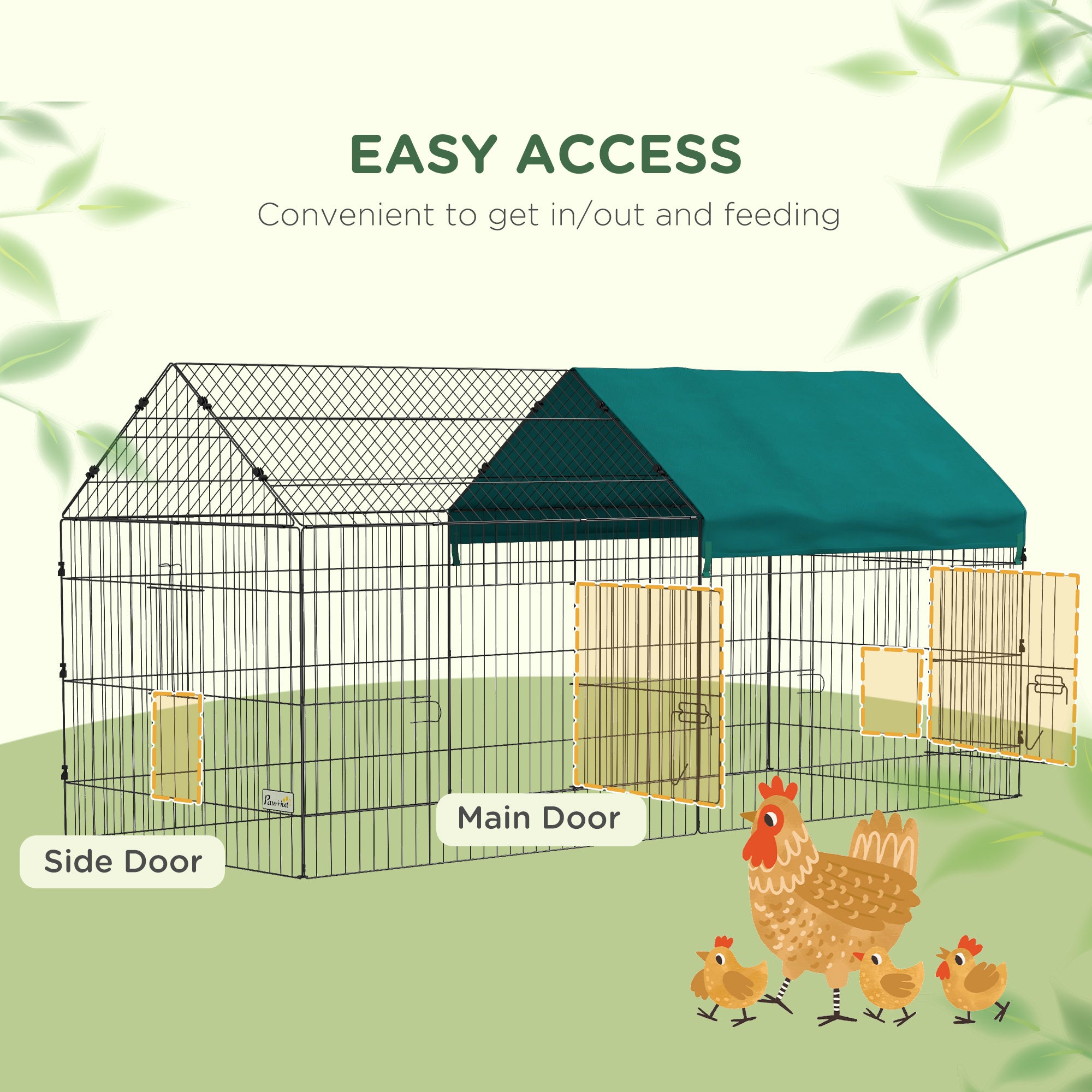 87" Small Animal Cage with Roof, Indoor/Outdoor Use,  for Chicken, Rabbits, Chinchillas, Green