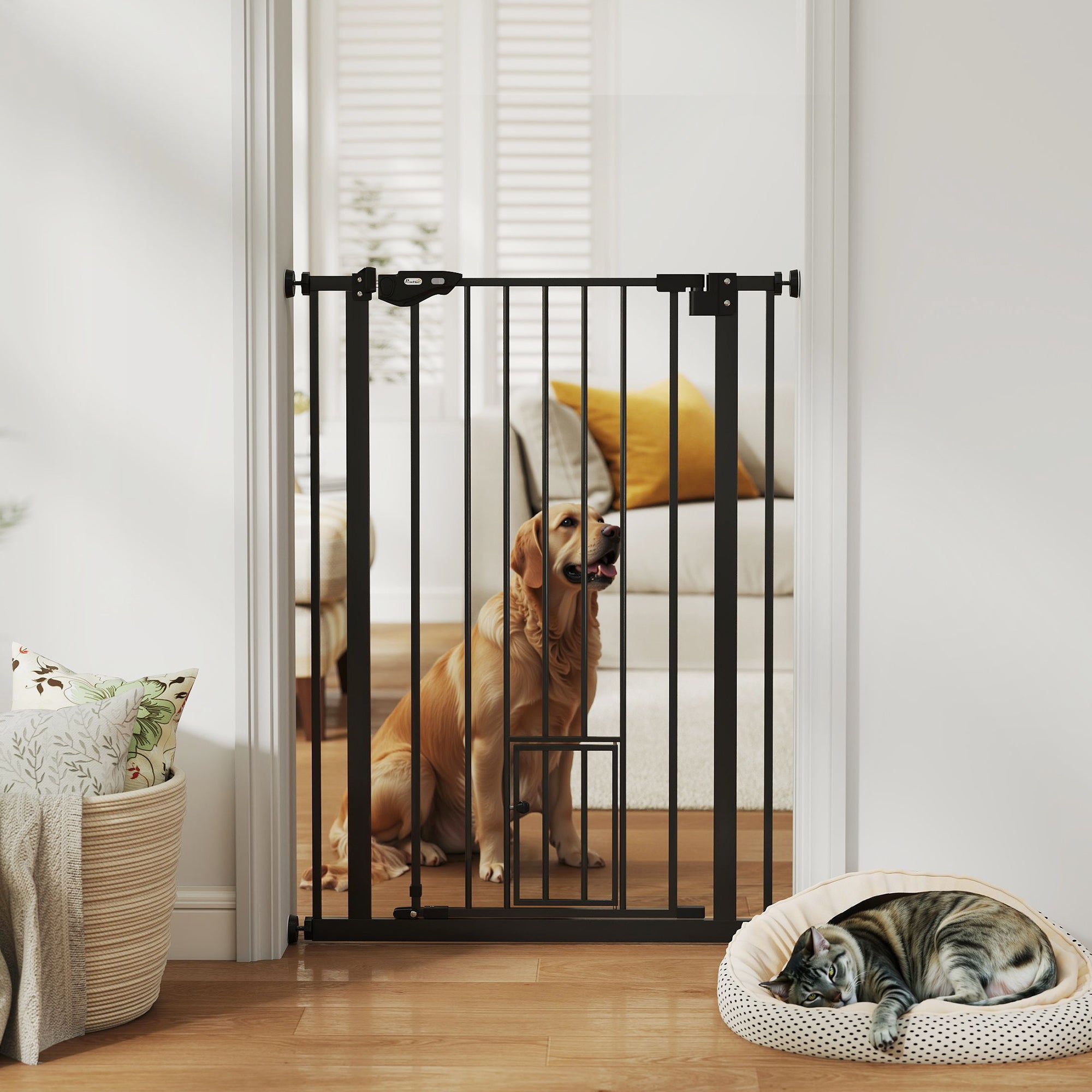 41" Easy Open Indoor Dog Gates for Doorways, House, Stair - Black