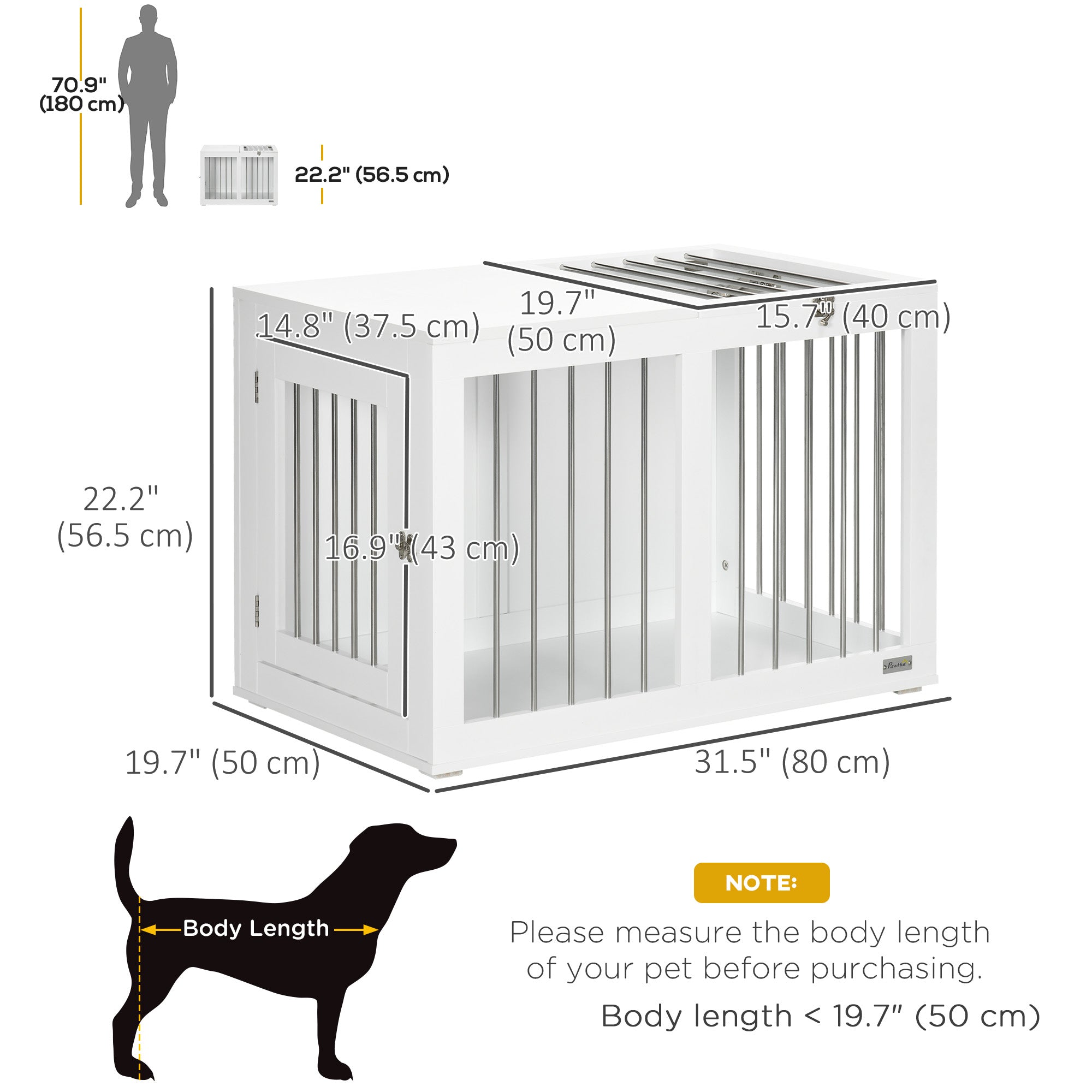 Meuble-cage pour chien de 31.5" avec deux portes, pour chiens de taille moyenne, blanc