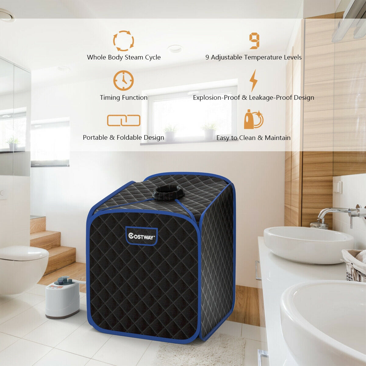 2L Portable Folding Steam Sauna Spa-Black-Saunas-DECOROLALA