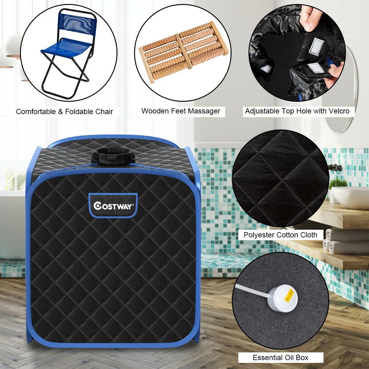 2L Portable Folding Steam Sauna Spa-Black-Saunas-DECOROLALA