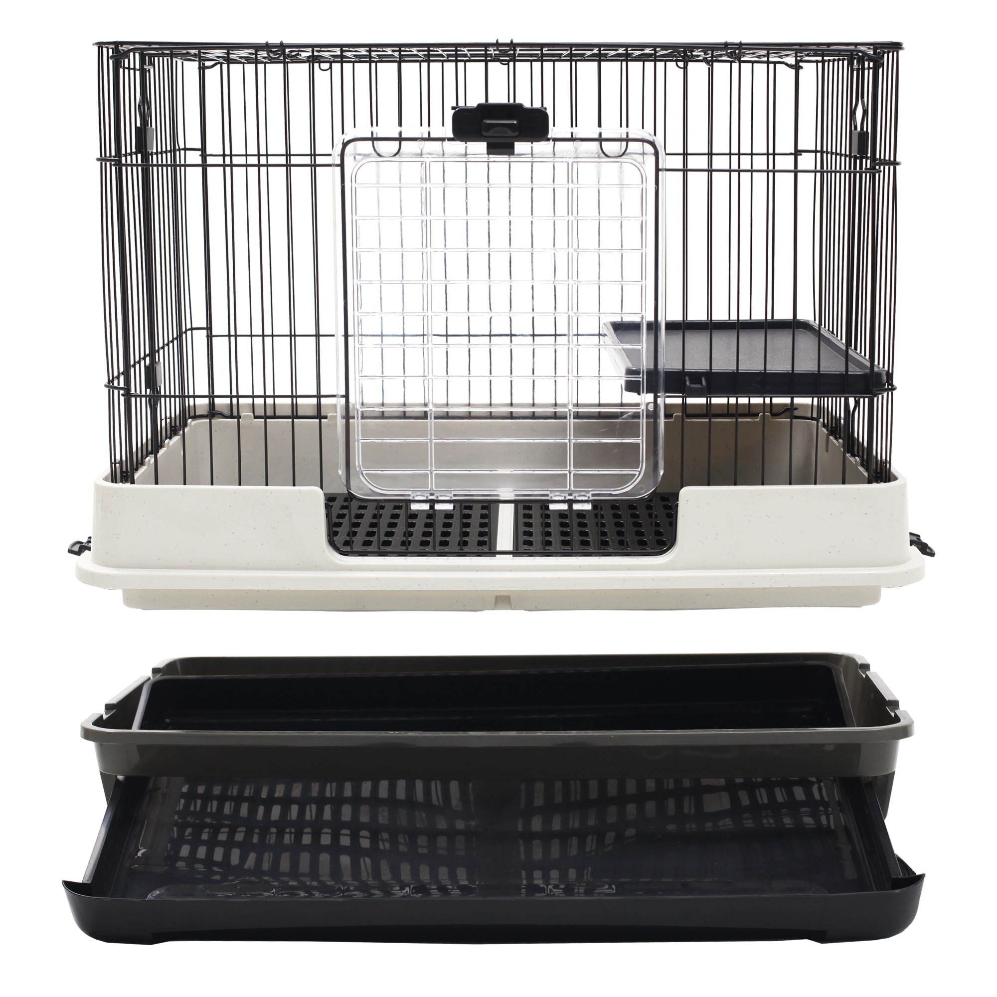 28"H Guinea Pig Cage, 2-Level Rabbit Cage for Ferret, Chinchilla, Hedghog, Bunny, Small Animal Habitat with Wheels, Slide-out Tray, Ramp, Black