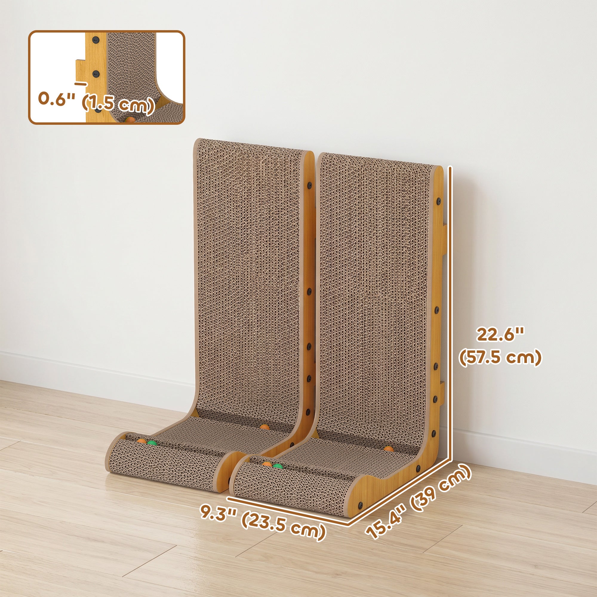 2PCS Cat Scratching Board L Shape Cat Scratcher Cat Scratching Pad with 3 Toy Balls, Catnip-Cats-DECOROLALA