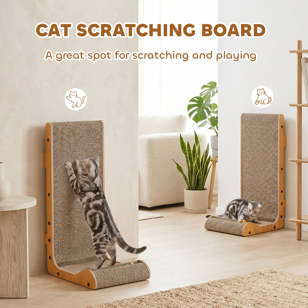 2PCS L-Shape Cat Scratching Board with 3 Toy Balls and Catnip-Cats-DECOROLALA