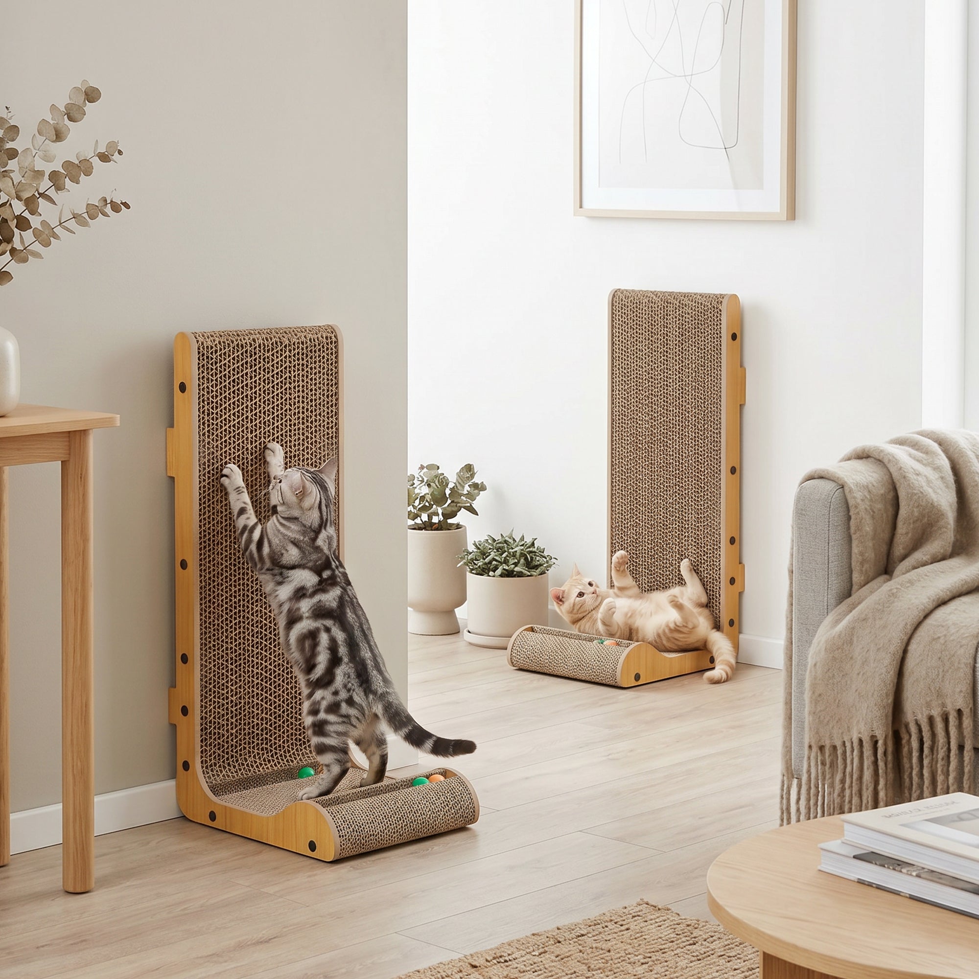 2PCS L-Shape Cat Scratching Board with 3 Toy Balls and Catnip-Cats-DECOROLALA