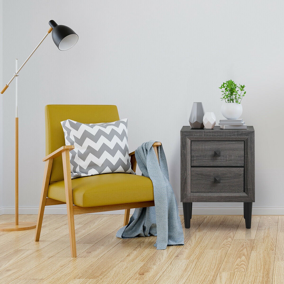 2PCS Nightstand W/2 Drawer Multipurpose-Nightstands-DECOROLALA