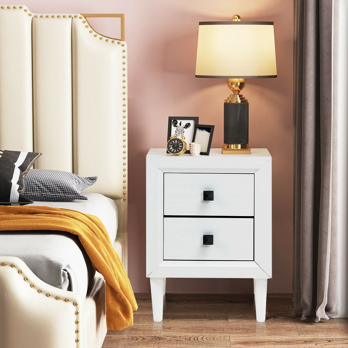 2Pcs Multipurpose Retro Nightstand with 2 Drawers-White-Nightstands-DECOROLALA