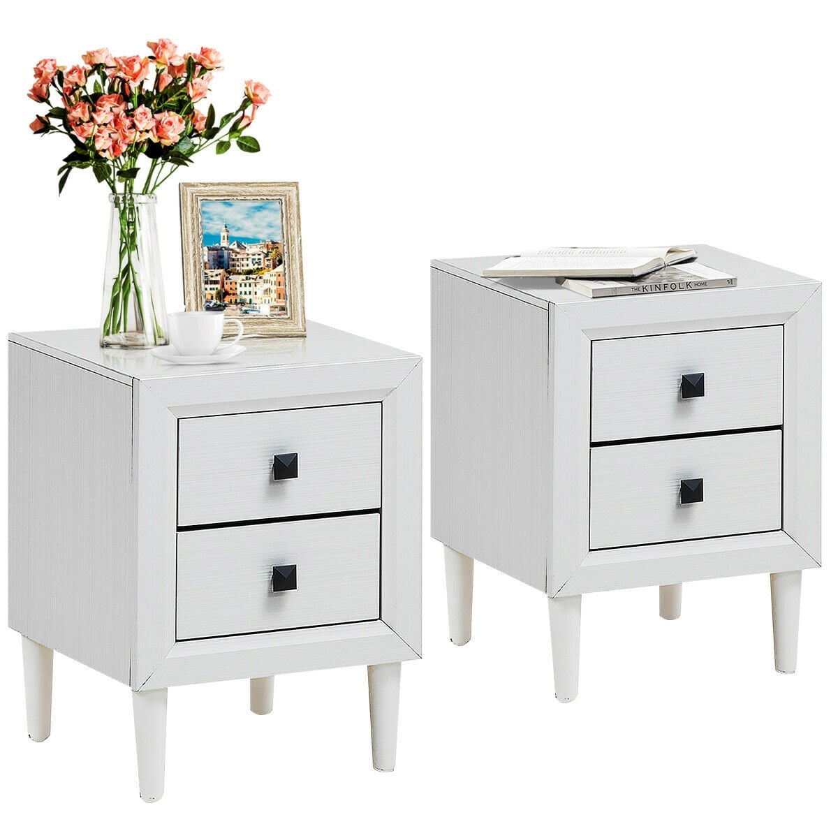 2Pcs Multipurpose Retro Nightstand with 2 Drawers-White-Nightstands-DECOROLALA