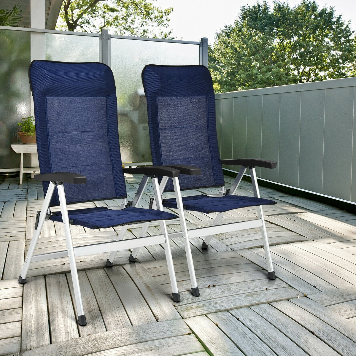 2Pcs Patio Dining Chair with Adjust Portable Headrest-Blue-Patio Dining Chairs-DECOROLALA