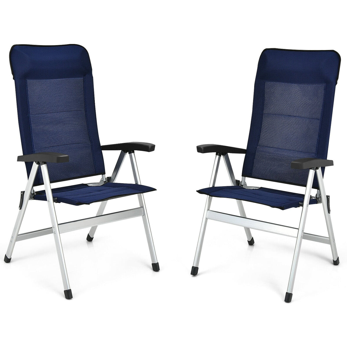 2Pcs Patio Dining Chair with Adjust Portable Headrest-Blue-Patio Dining Chairs-DECOROLALA