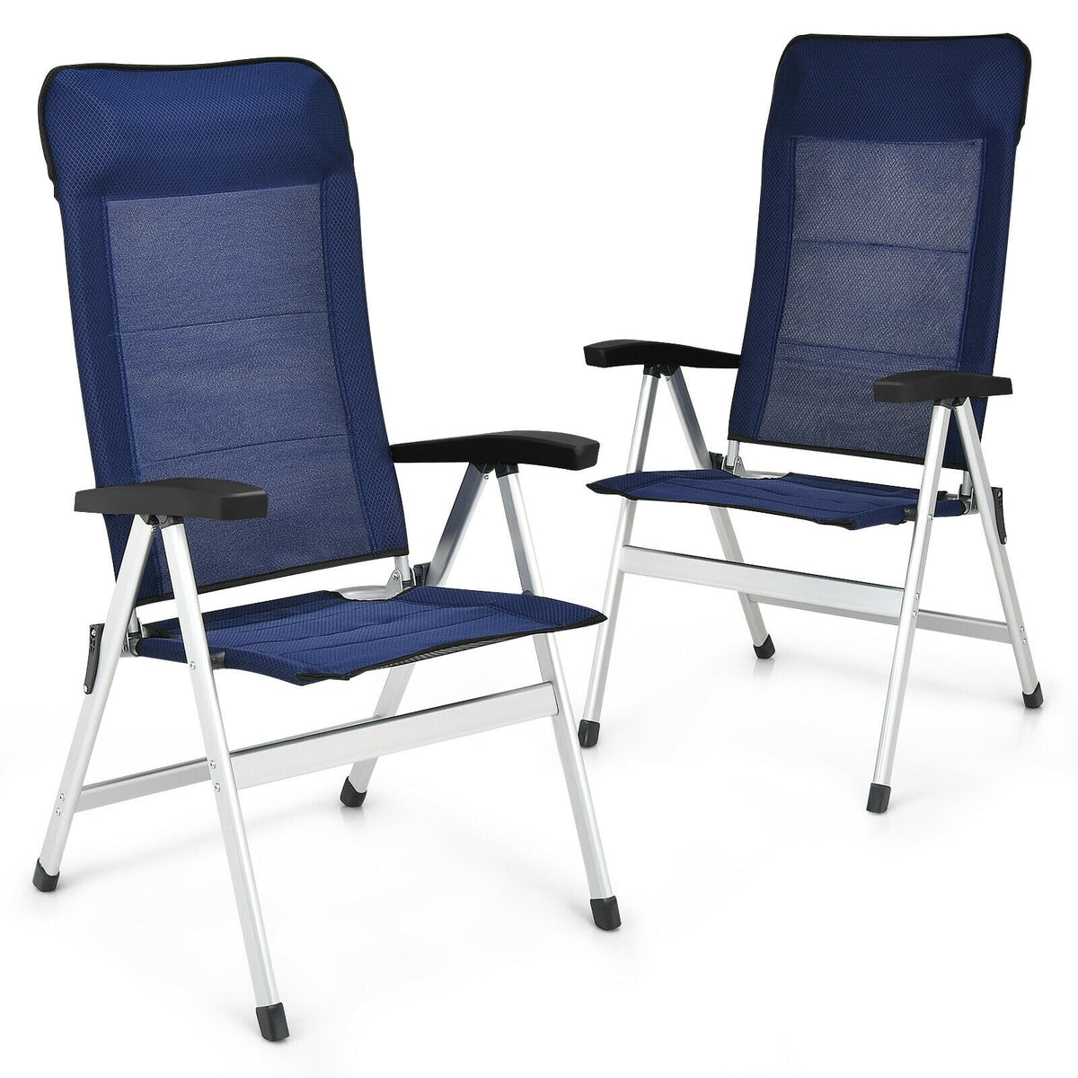 2Pcs Patio Dining Chair with Adjust Portable Headrest-Blue-Patio Dining Chairs-DECOROLALA