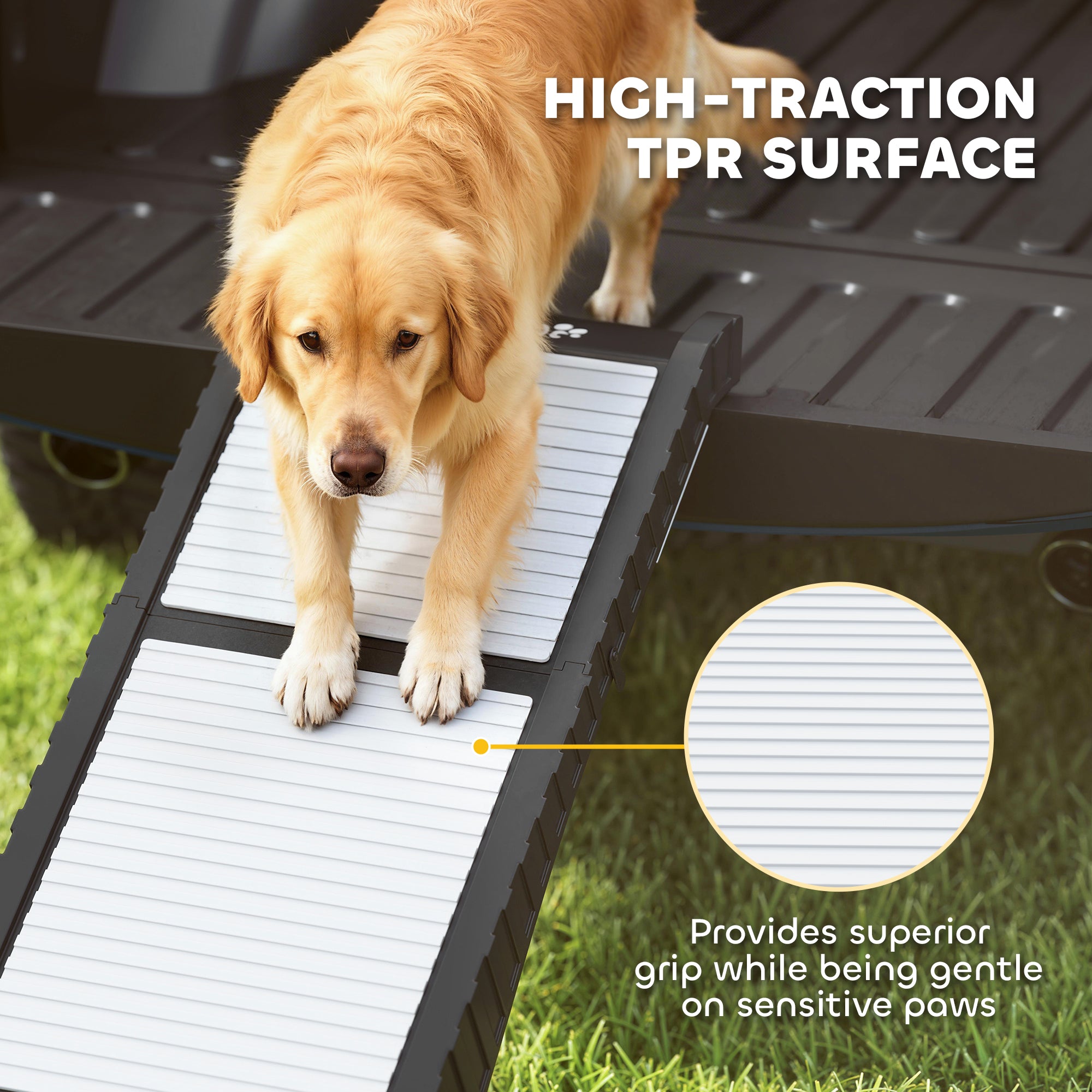 Foldable Dog Car Ramp with Support Leg, Non-Slip TPR Surface, 69" x 15.7", for Small to Large Dogs Up to 220LBS