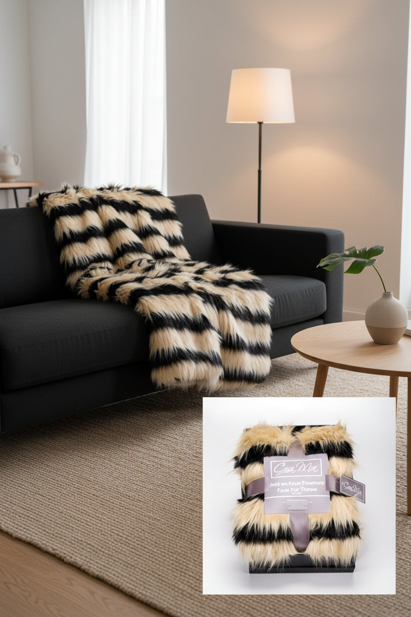 2Tone faux fur throw blanket-Throw Blankets-DECOROLALA